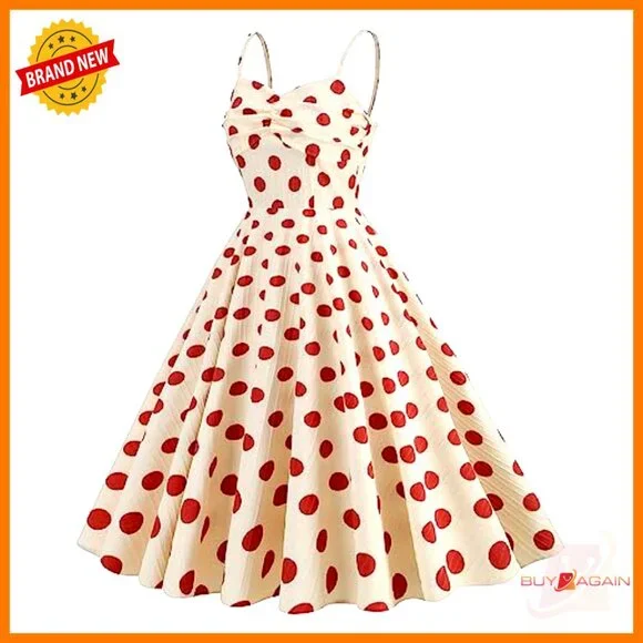 Vintage Polka Dot Halter Dress Retro Rockabilly Swing Party Cocktail - Picture 3 of 5